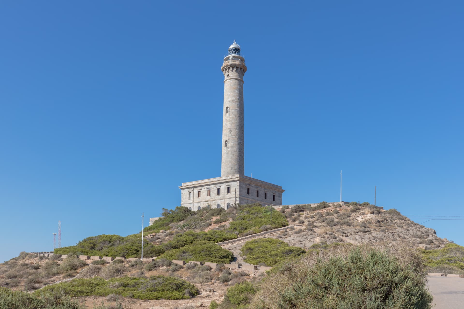 The Cabo de Palos lighthouse on its rocky headland above the Mediterranean